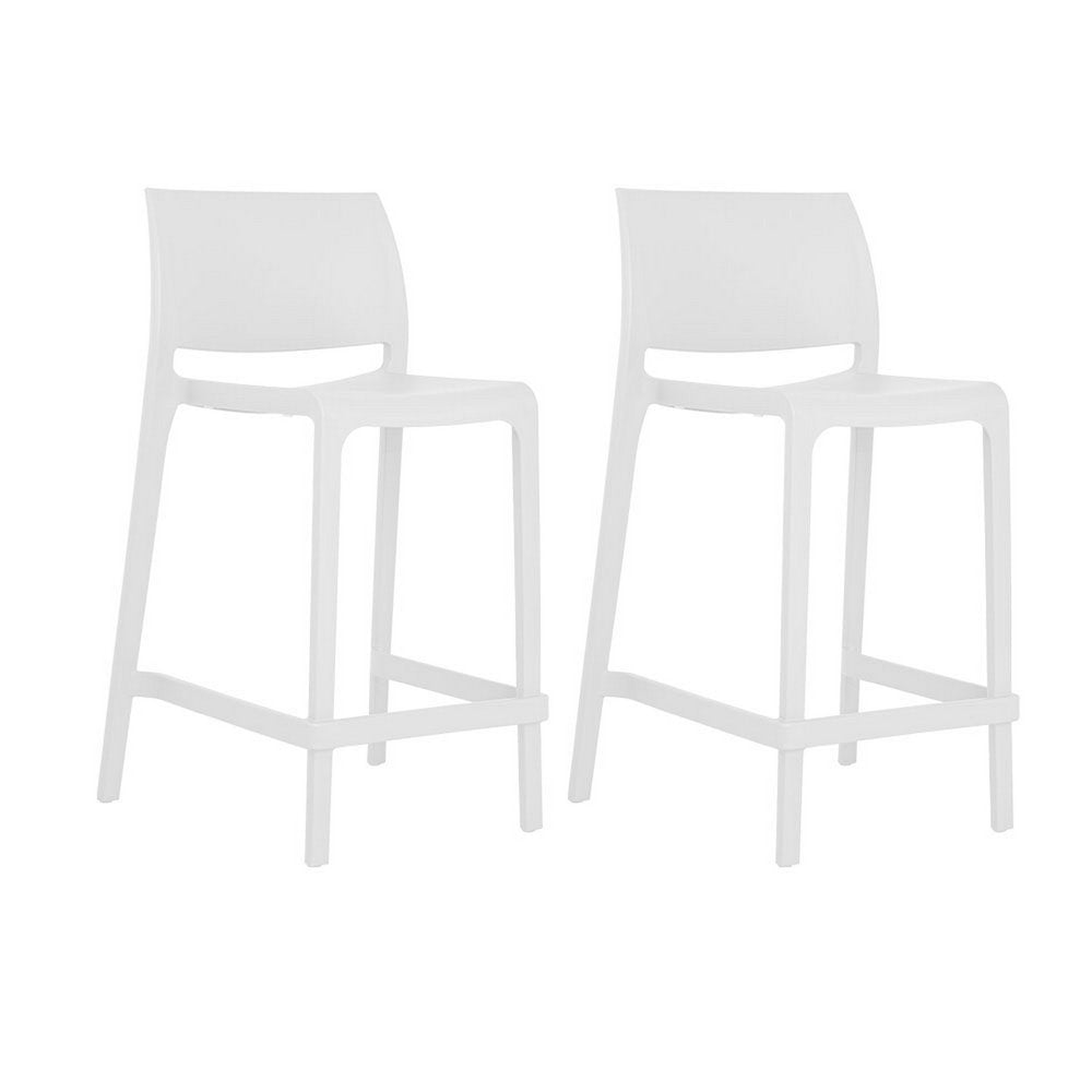 Set of Two 26" White Heavy Duty Plastic Low Back Outdoor Counter Height Bar Chairs - 37.00" H x 19.00" W x 20.00" D