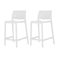 Set of Two 26" White Heavy Duty Plastic Low Back Outdoor Counter Height Bar Chairs on a white background