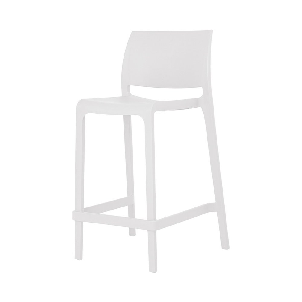 Set of Two 26" White Heavy Duty Plastic Low Back Outdoor Counter Height Bar Chairs - 37.00" H x 19.00" W x 20.00" D