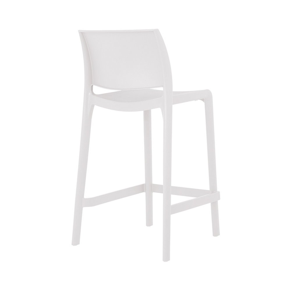Set of Two 26" White Heavy Duty Plastic Low Back Outdoor Counter Height Bar Chairs - 37.00" H x 19.00" W x 20.00" D