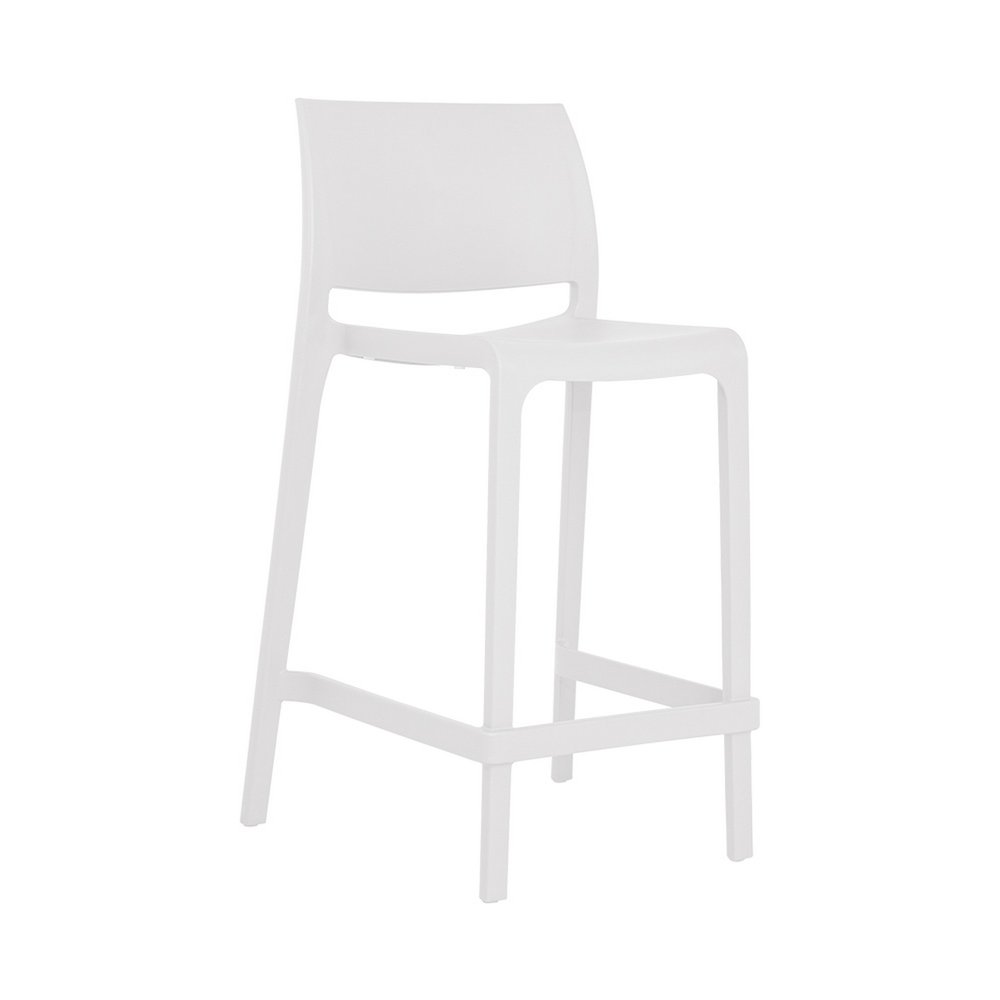 Set of Two 26" White Heavy Duty Plastic Low Back Outdoor Counter Height Bar Chairs - 37.00" H x 19.00" W x 20.00" D