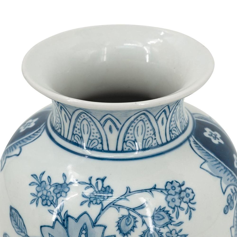 9" Light Blue And White Floral Round Porcelain Jar on a white background