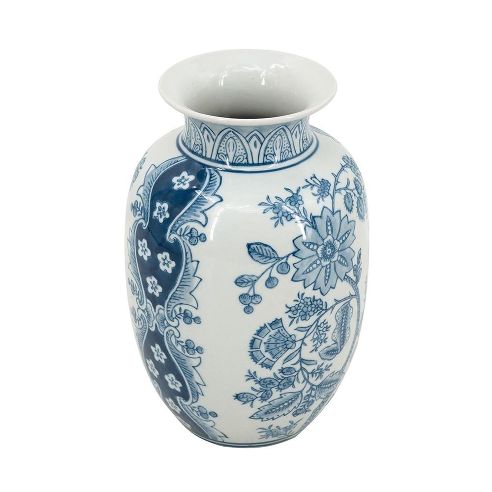 9" Light Blue And White Floral Round Porcelain Jar on a white background