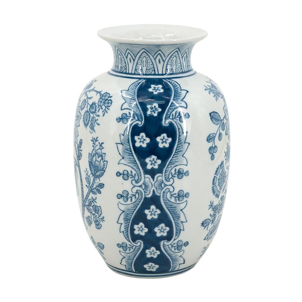 9" Light Blue And White Floral Round Porcelain Jar on a white background
