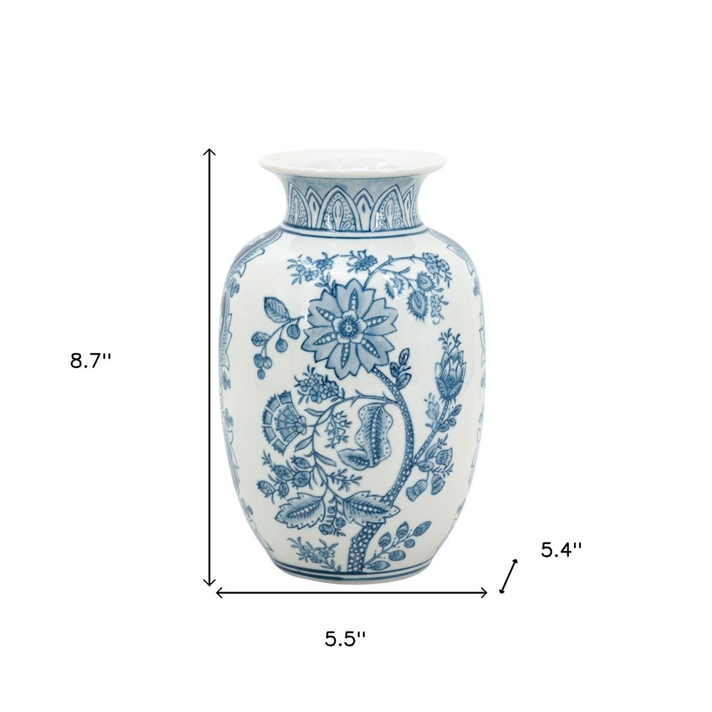 9" Light Blue And White Floral Round Porcelain Jar on a white background