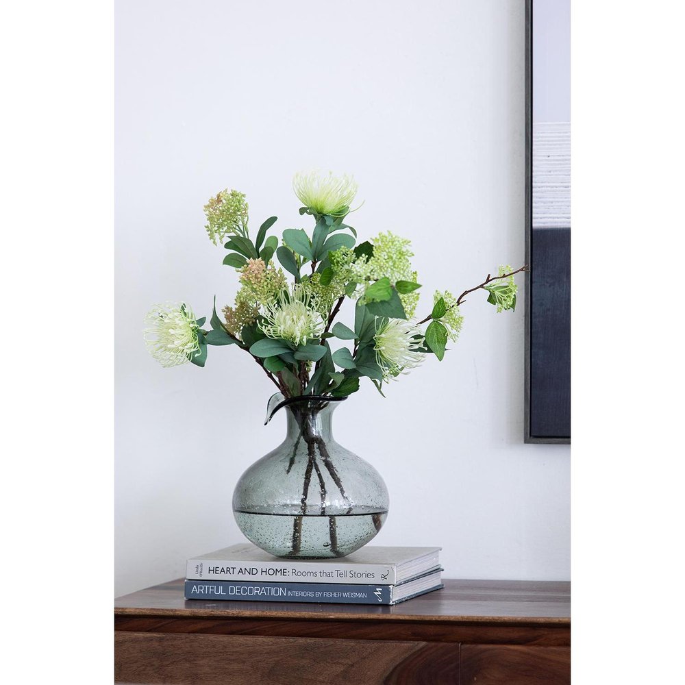9" Light Gray Bubble Glass Round Table Vase on a white background