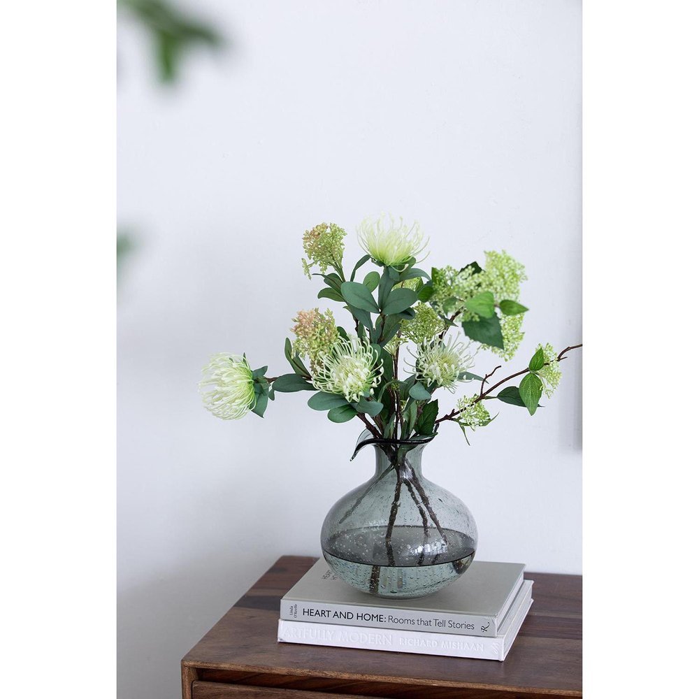 9" Light Gray Bubble Glass Round Table Vase on a white background
