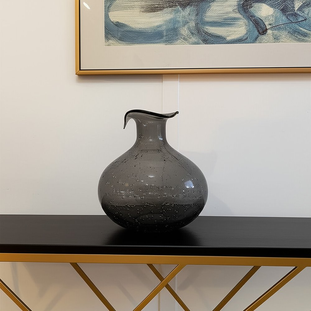 9" Light Gray Bubble Glass Round Table Vase in a home interior