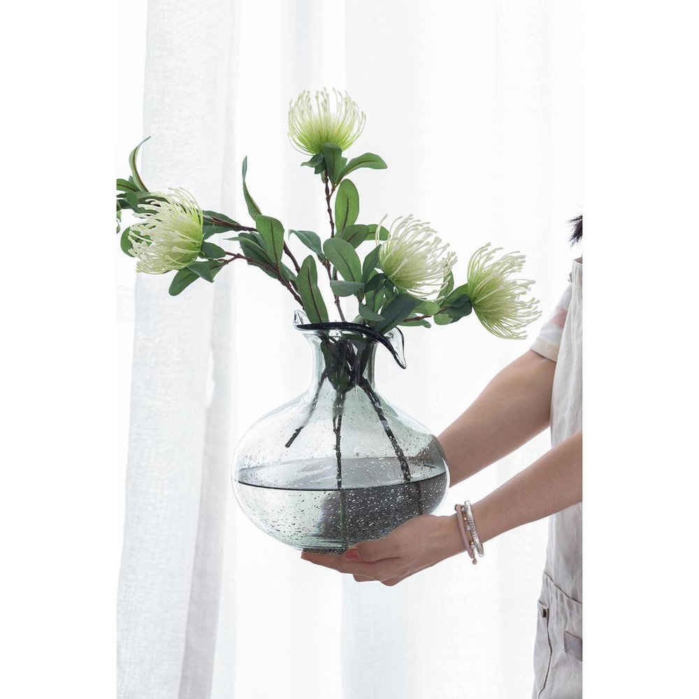 9" Light Gray Bubble Glass Round Table Vase on a white background