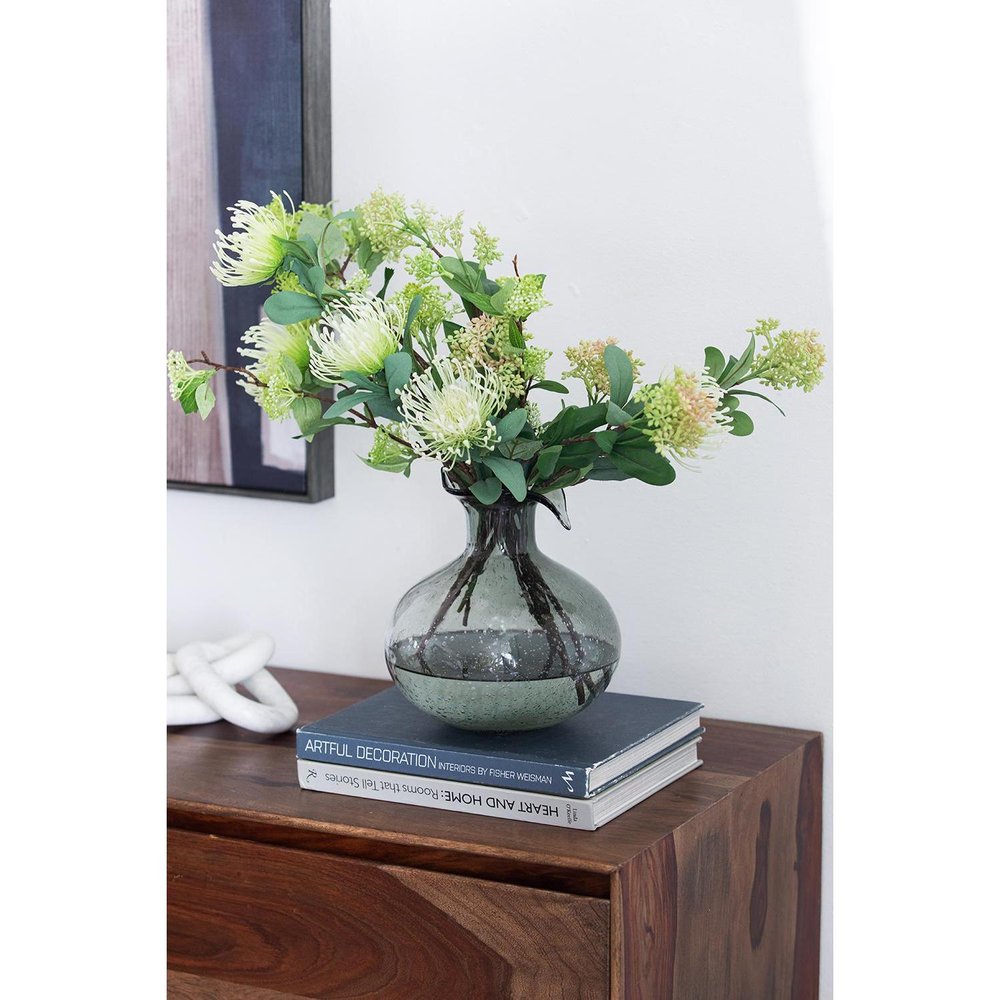 9" Light Gray Bubble Glass Round Table Vase on a white background