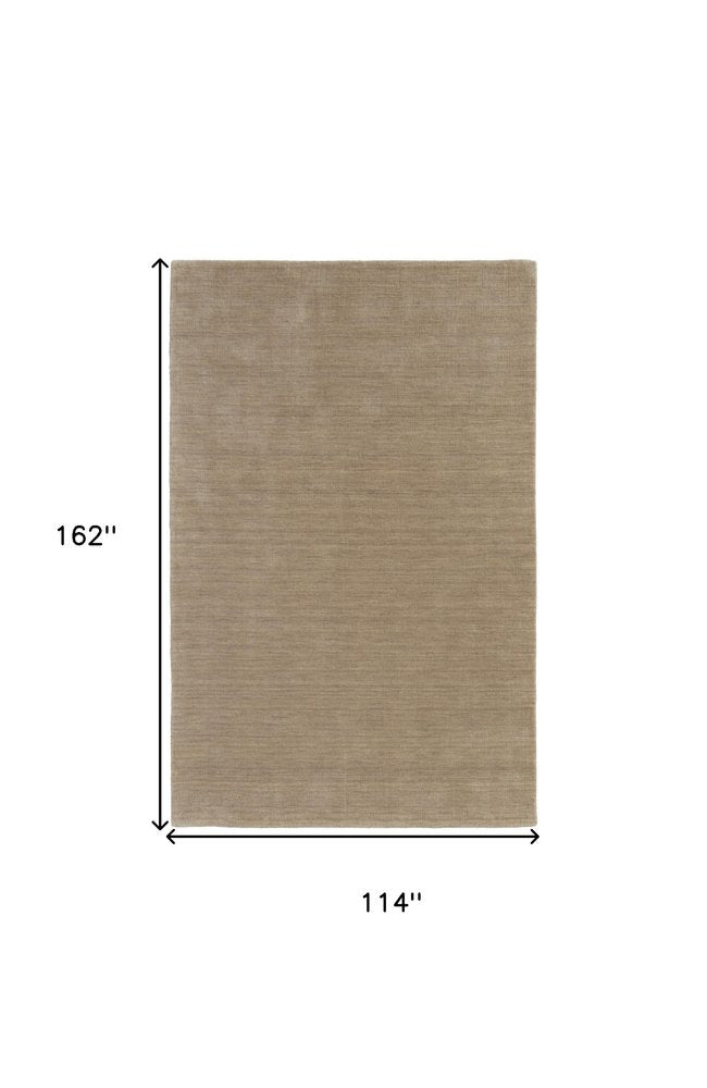 9' X 13' Tan Wool Hand Woven Area Rug on a white background
