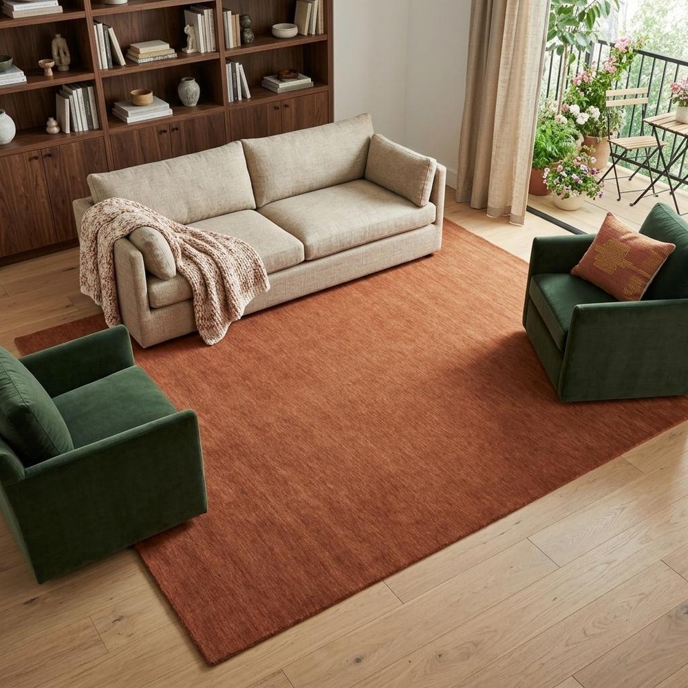 9' X 13' Orange Wool Hand Woven Area Rug