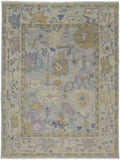 9' X 13' Purple Gray and Gold Wool Oriental Hand Knotted Area Rug With Fringe