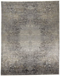 9' X 13' Tan and Gray Oriental Power Loom Worn Faded Area Rug close-up detail