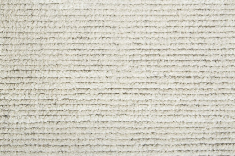 9' X 13' Tan and Ivory Wool Hand Knotted Area Rug on a white background