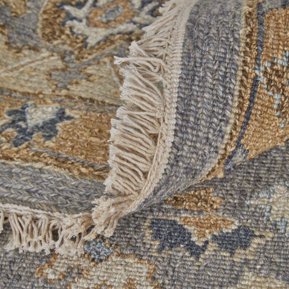 9' X 13' Tan and Gray Wool Oriental Hand Knotted Area Rug With Fringe