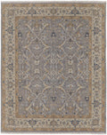 9' X 13' Tan and Gray Wool Oriental Hand Knotted Area Rug With Fringe close-up detail