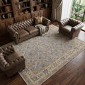 9' X 13' Tan and Gray Wool Oriental Hand Knotted Area Rug With Fringe