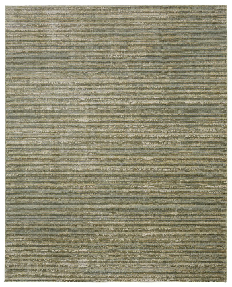 9' X 13' Tan and Green Power Loom Area Rug close-up detail