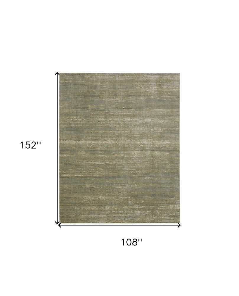9' X 13' Tan and Green Power Loom Area Rug on a white background