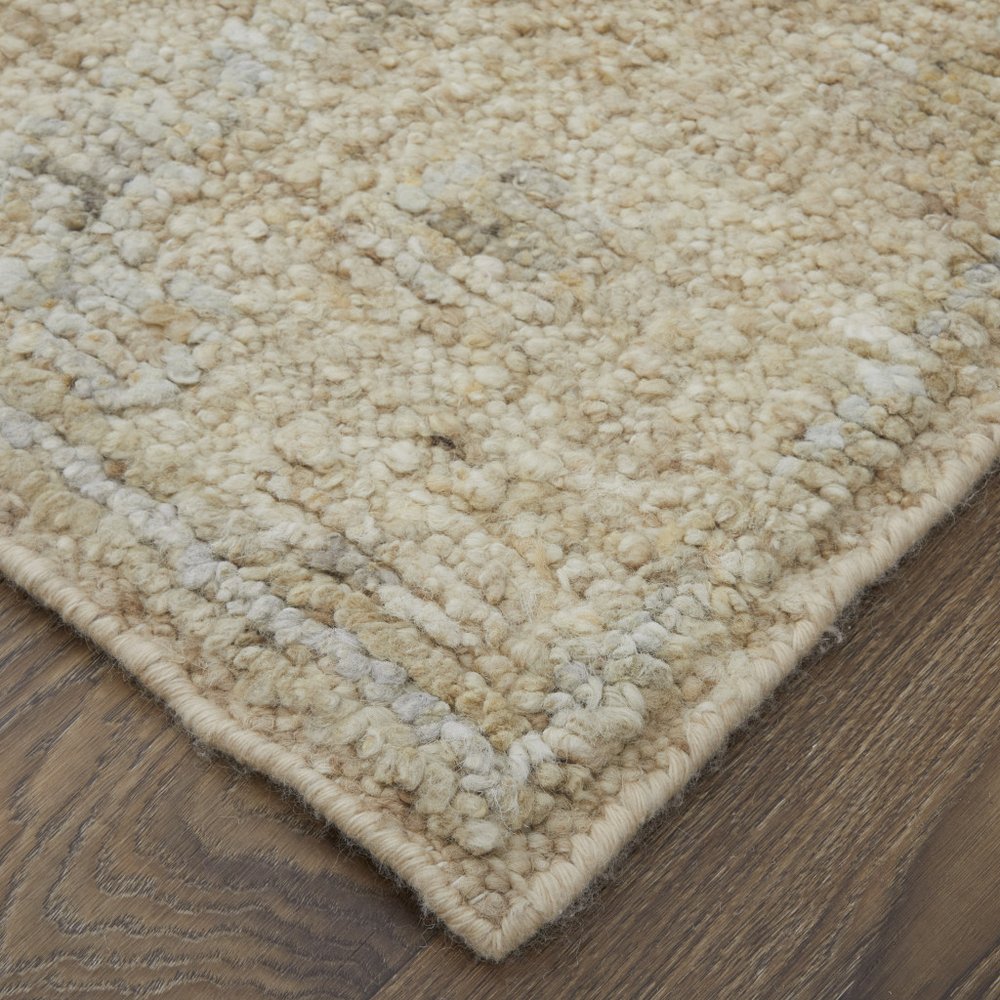 9' X 13' Tan and Ivory Wool Floral Hand Knotted Area Rug