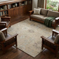 9' X 13' Tan and Ivory Wool Floral Hand Knotted Area Rug