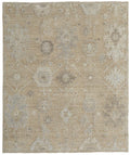 9' X 13' Tan and Ivory Wool Floral Hand Knotted Area Rug close-up detail