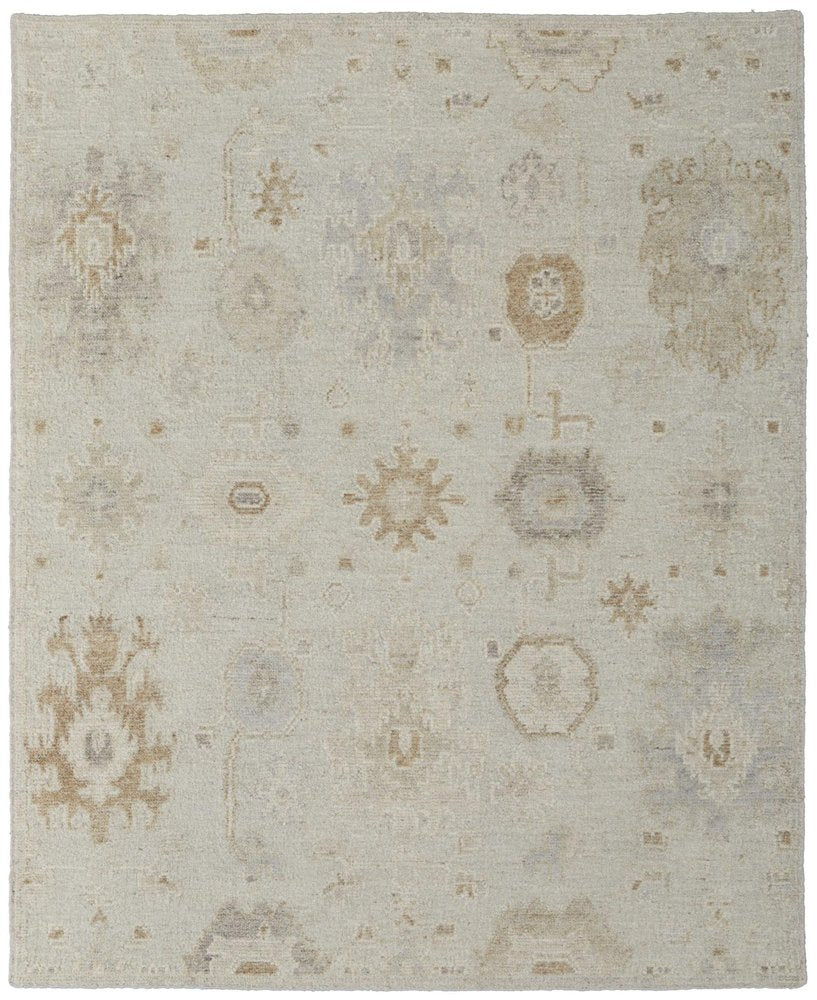 9' X 13' Tan and Gray Wool Floral Hand Knotted Area Rug