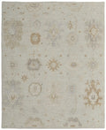 9' X 13' Tan and Gray Wool Floral Hand Knotted Area Rug on a white background