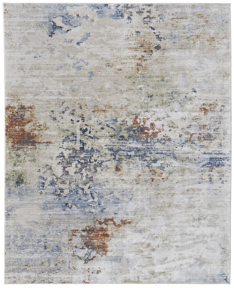 9' X 13' Red Blue and Ivory Abstract Power Loom Area Rug close-up detail