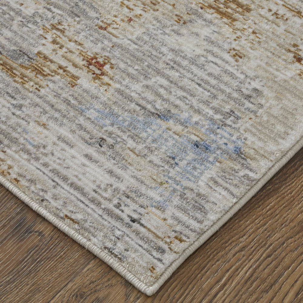 9' X 13' Red Blue and Ivory Abstract Power Loom Area Rug