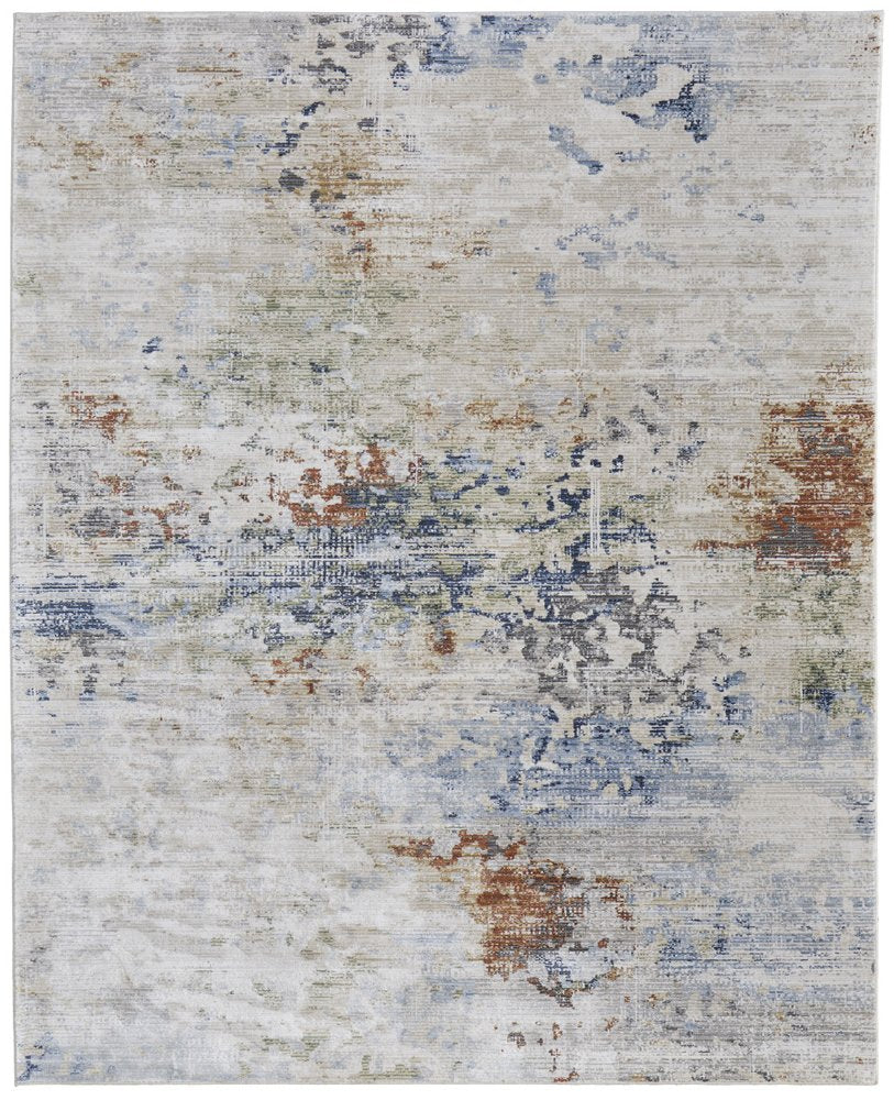 9' X 13' Red Blue and Ivory Abstract Power Loom Area Rug