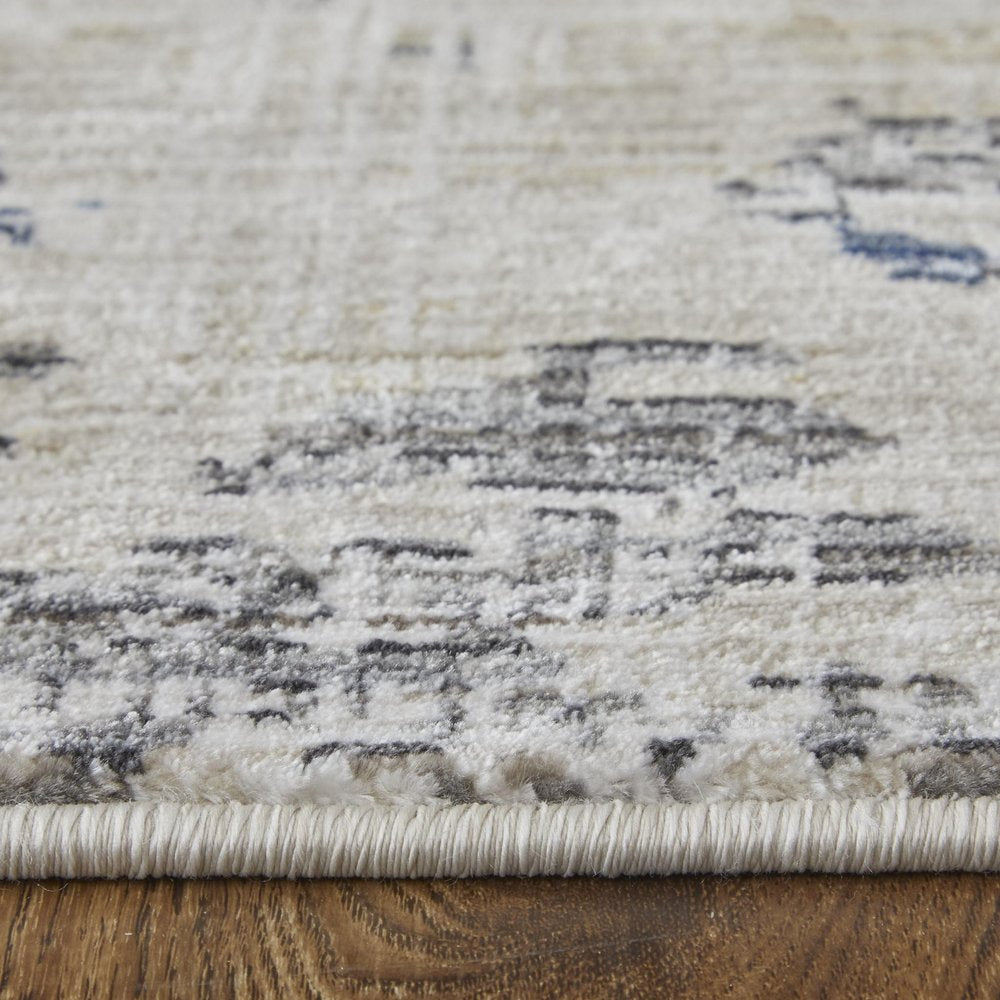 9' X 13' Red Blue and Ivory Abstract Power Loom Area Rug
