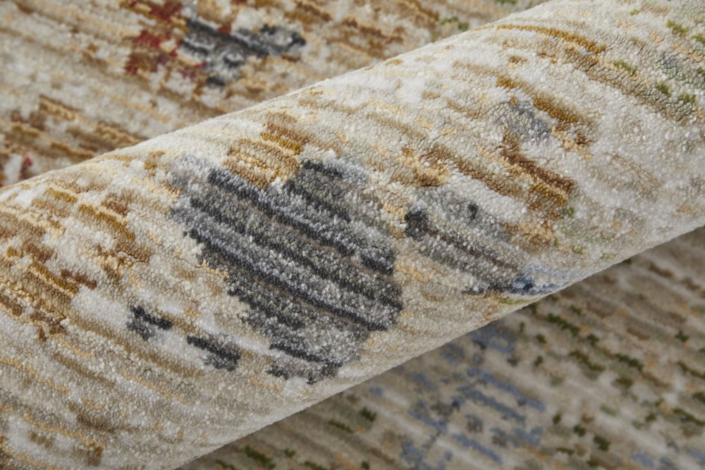 9' X 13' Red Blue and Ivory Abstract Power Loom Area Rug