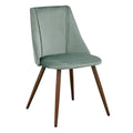 Set of Two Sage and Brown Upholstered Velvet Dining Side Chairs on a white background