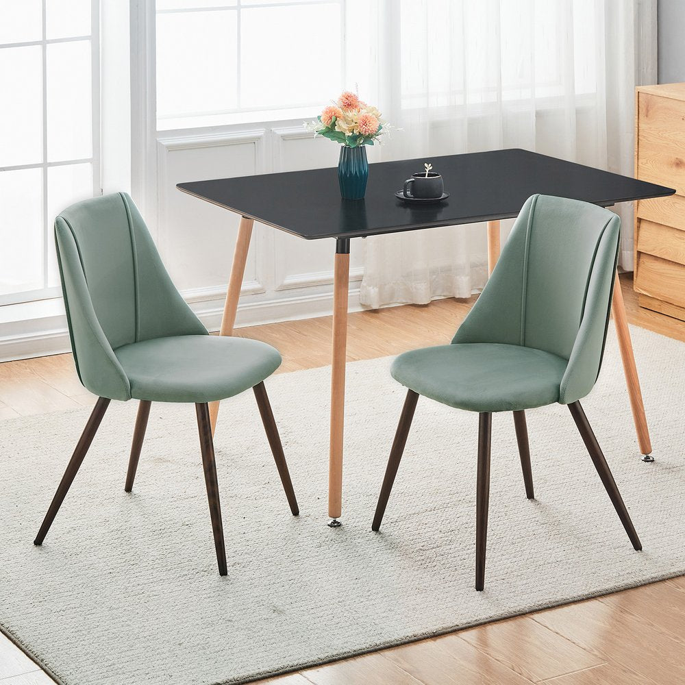Set of Two Sage and Brown Upholstered Velvet Dining Side Chairs close-up detail
