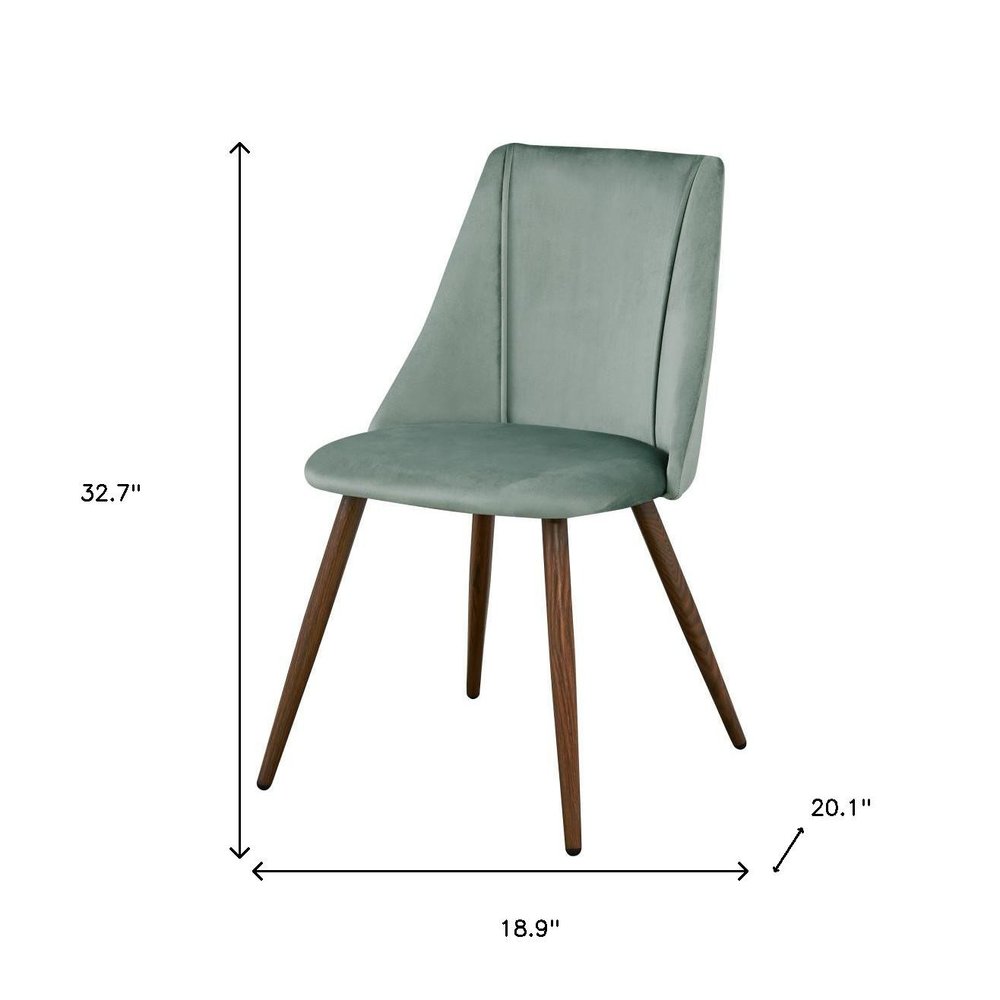 Set of Two Sage and Brown Upholstered Velvet Dining Side Chairs