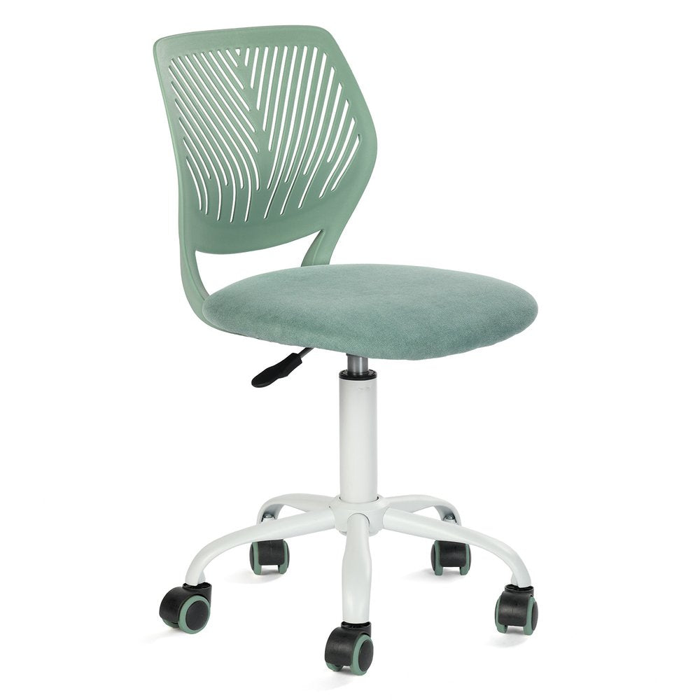 Teal and White Adjustable Height Swivel Rolling Office Chair on a white background