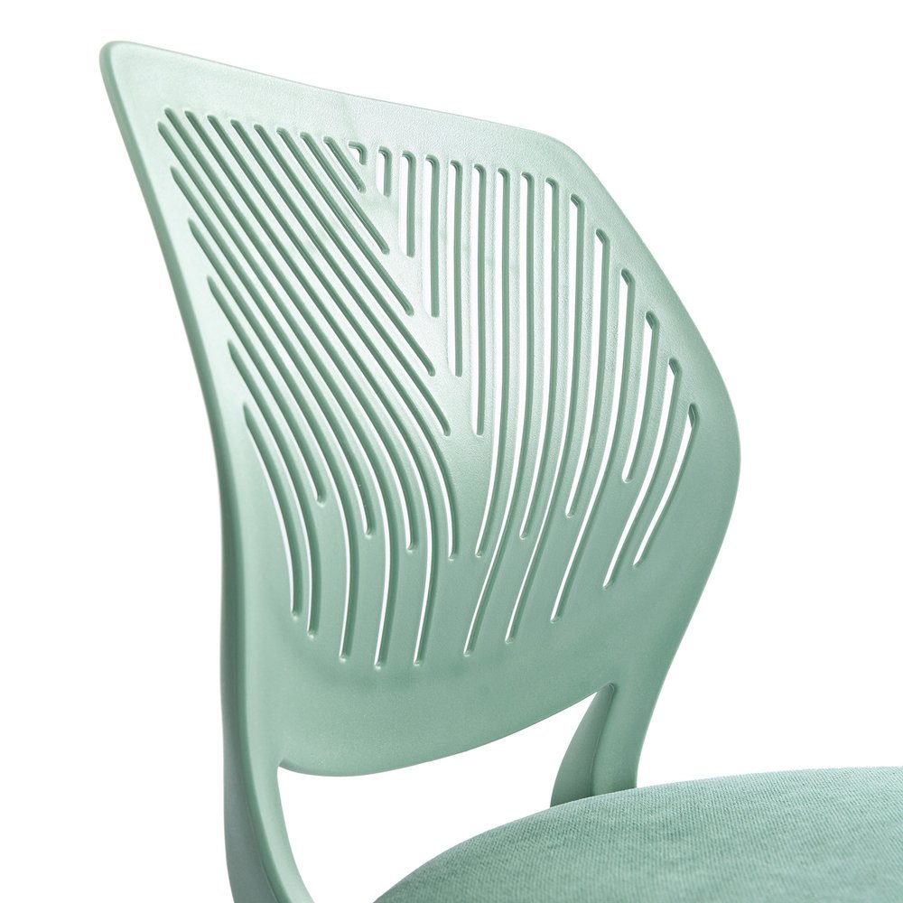 Teal and White Adjustable Height Swivel Rolling Office Chair on a white background
