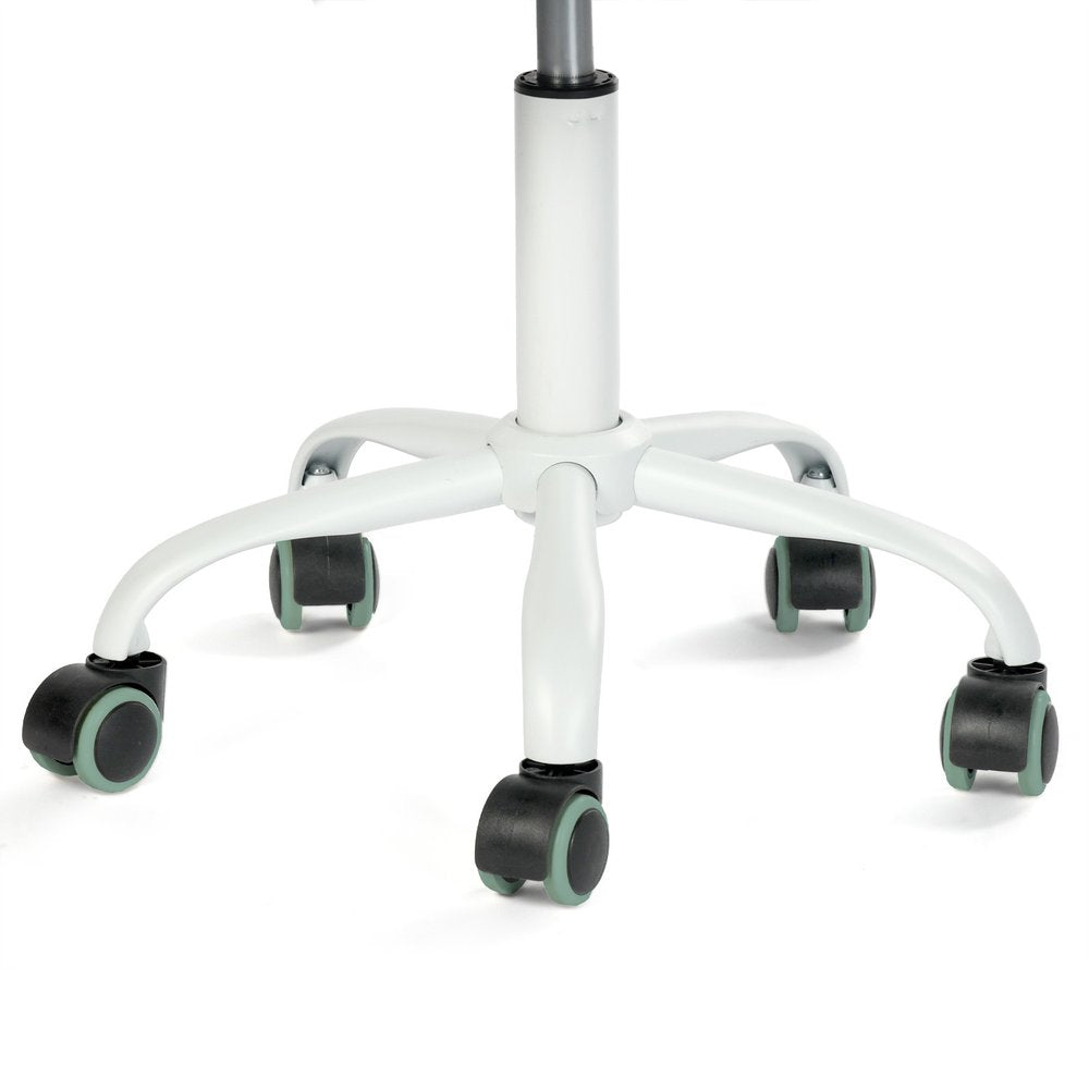 Teal and White Adjustable Height Swivel Rolling Office Chair on a white background