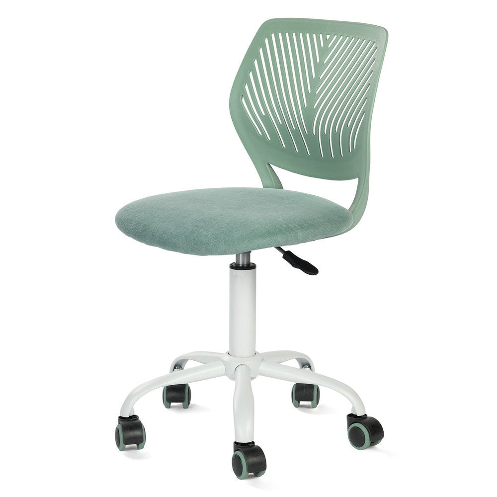 Teal and White Adjustable Height Swivel Rolling Office Chair on a white background