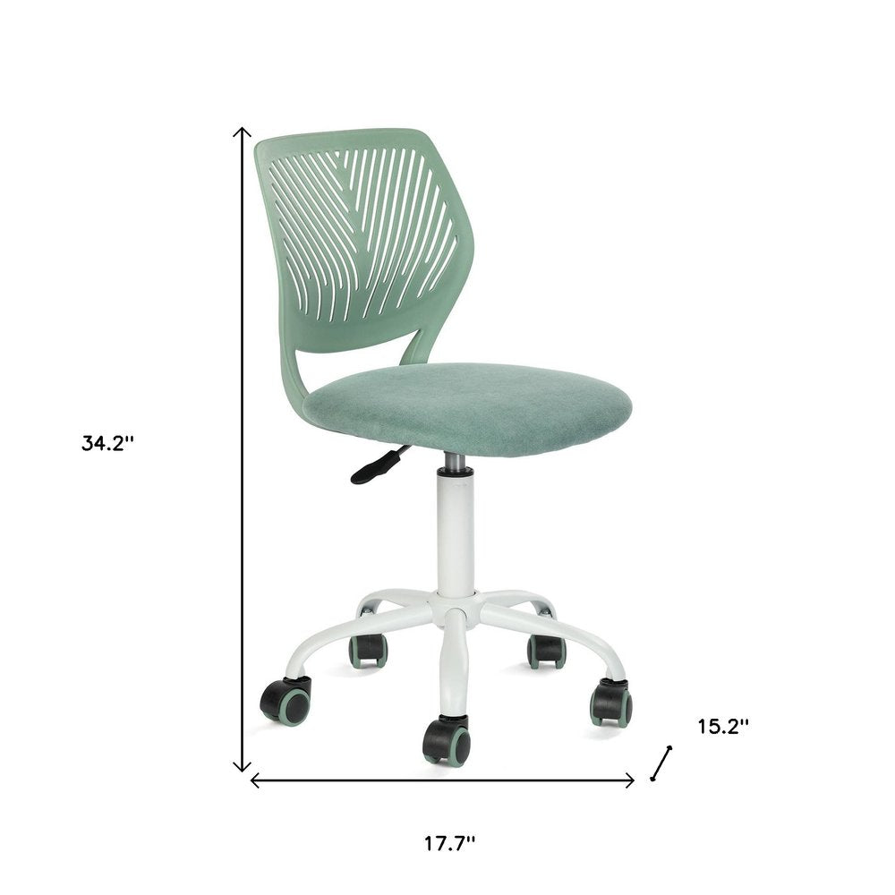 Teal and White Adjustable Height Swivel Rolling Office Chair on a white background