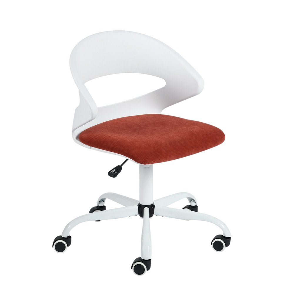 White and Brick Red Adjustable Height Swivel Rolling Office Chair on a white background