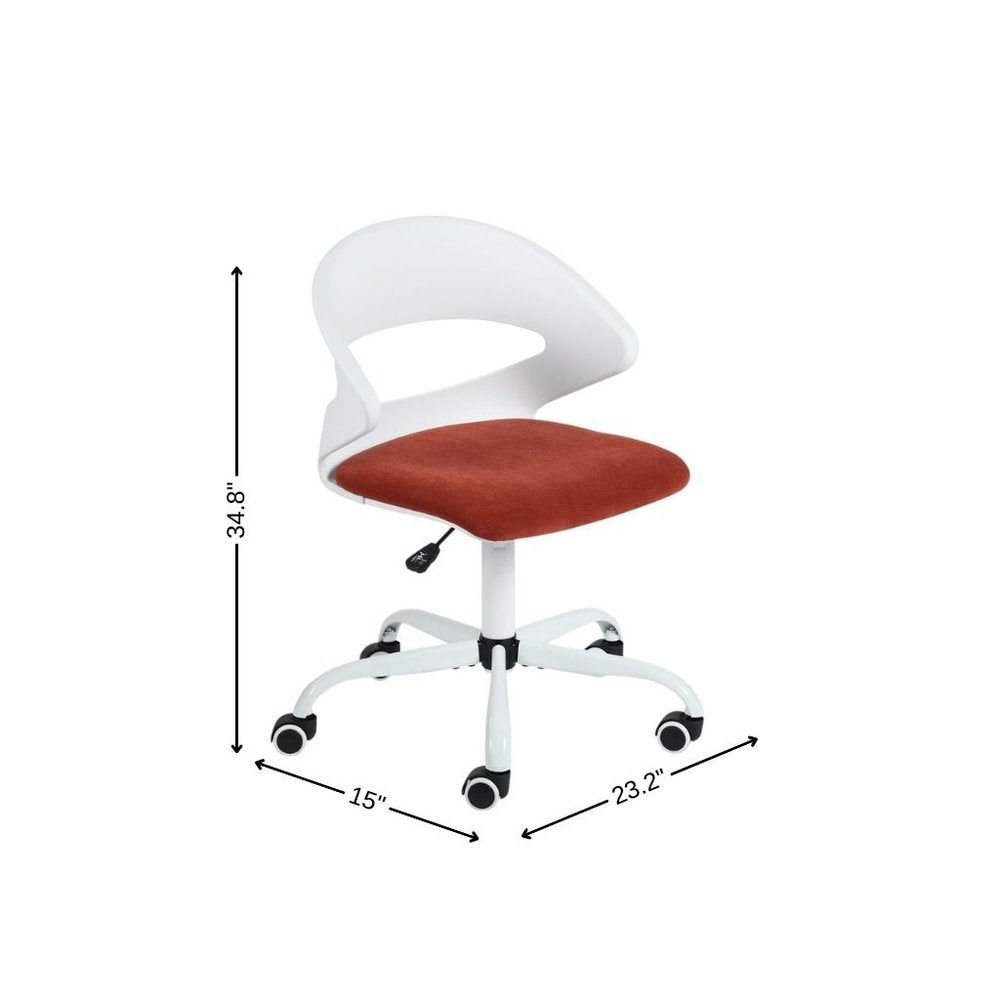 White and Brick Red Adjustable Height Swivel Rolling Office Chair on a white background