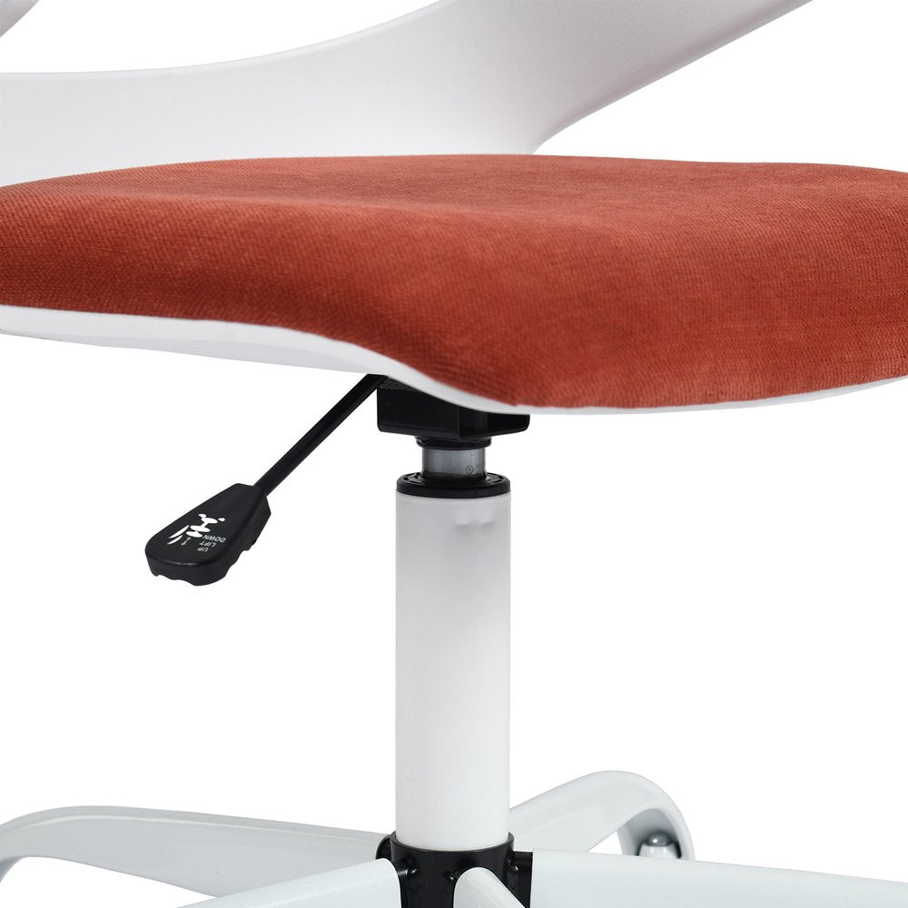 White and Brick Red Adjustable Height Swivel Rolling Office Chair on a white background