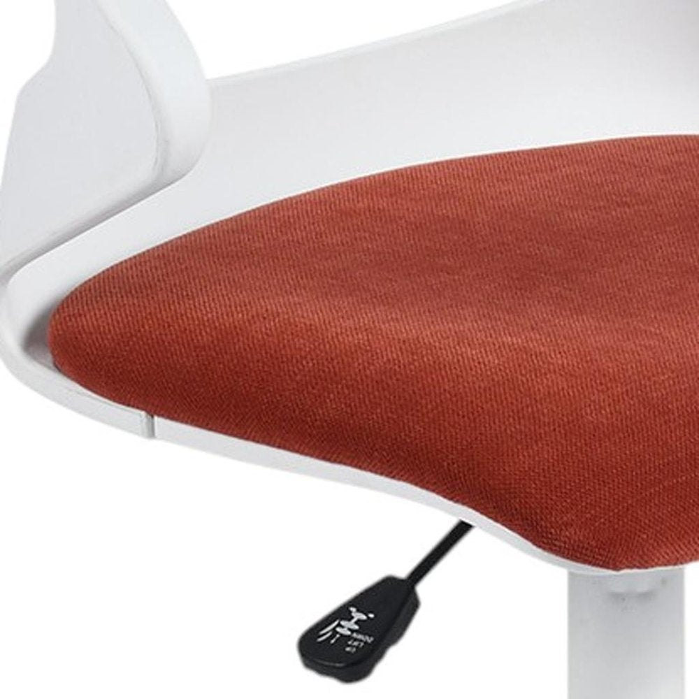 White and Brick Red Adjustable Height Swivel Rolling Office Chair on a white background