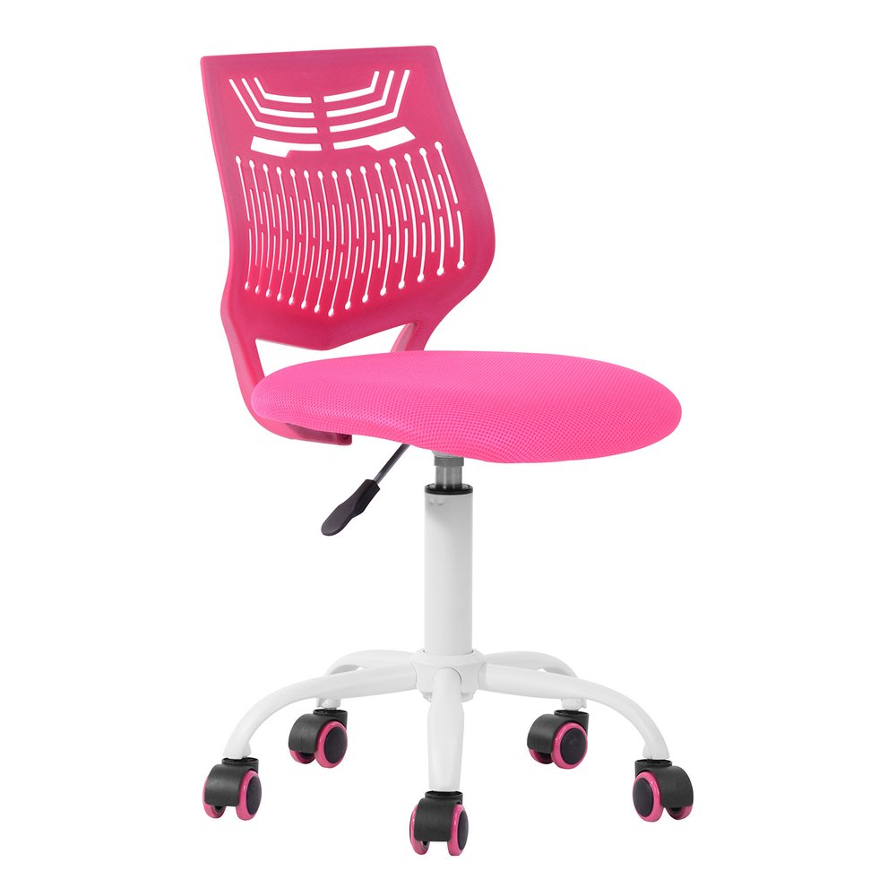 Pink and White Adjustable Height Swivel Rolling Office Chair on a white background