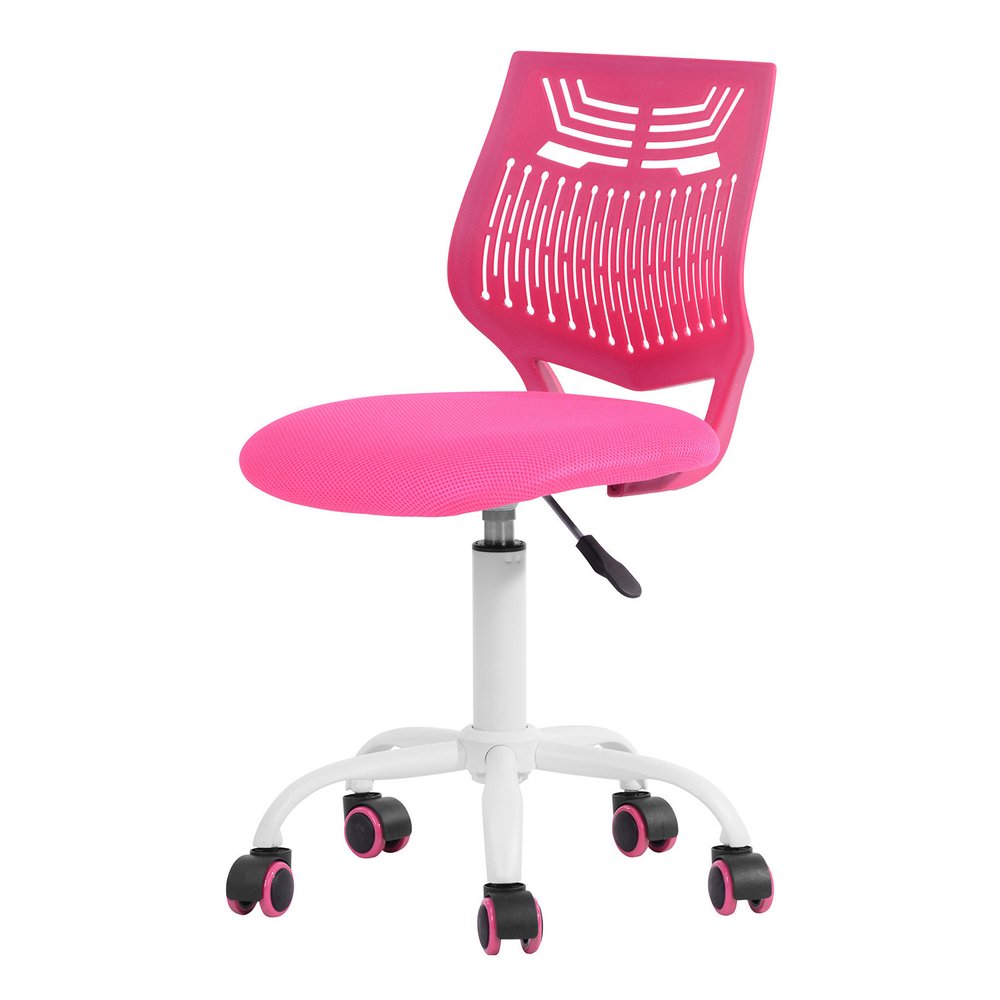 Pink and White Adjustable Height Swivel Rolling Office Chair on a white background
