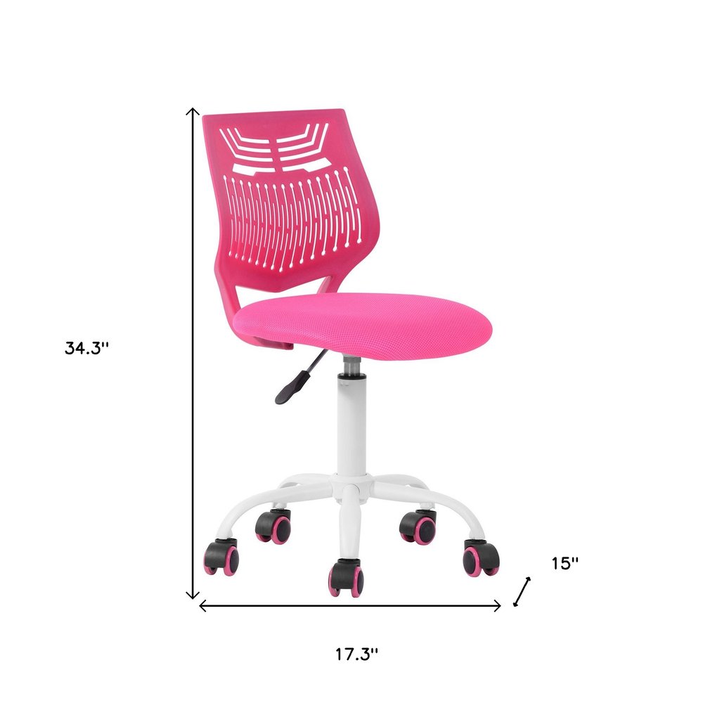 Pink and White Adjustable Height Swivel Rolling Office Chair on a white background