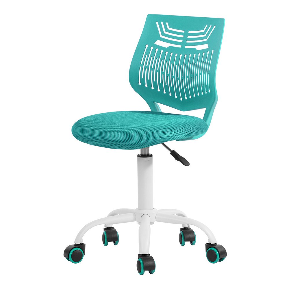 Pink and White Adjustable Height Swivel Rolling Office Chair on a white background